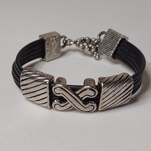 Silver Tone And Black Bracelet With X